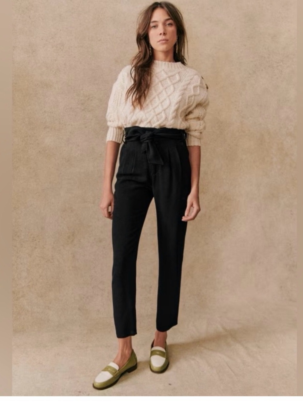 SEZANE Austin High-Waist Tie-Waist Ankle Trousers. BNWT